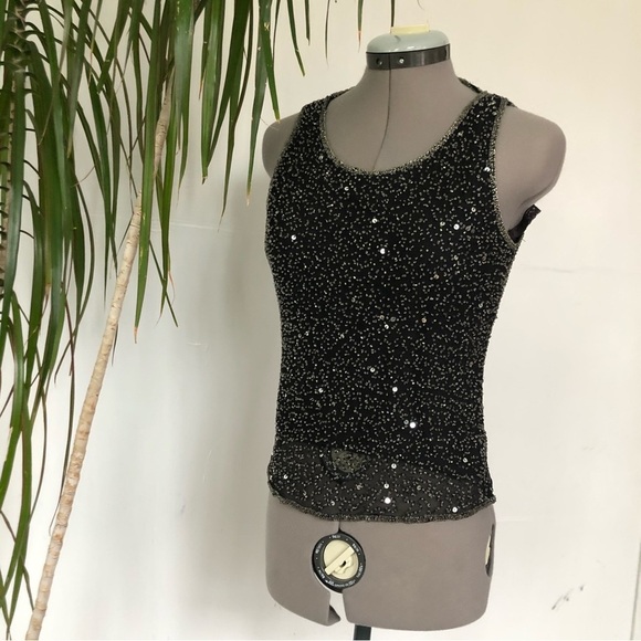 STENAY Vintage Women's Beads Studded Black Shiny Sleeveless Top Concert Size M - Picture 8 of 10